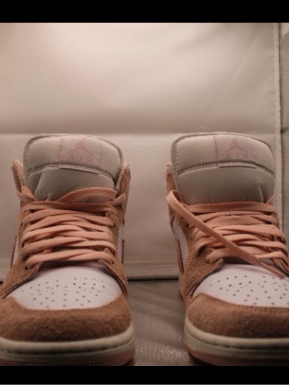 Jordan Low Top Sneakers in Pink and White Suede